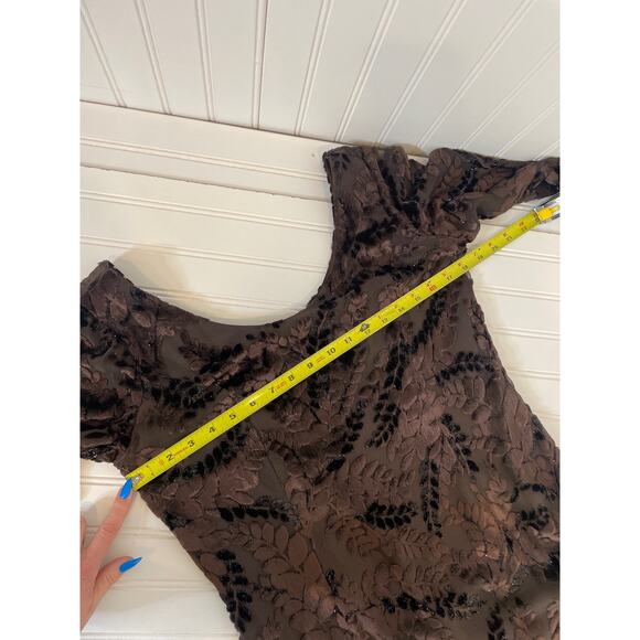 Fabian Molina Brown Leaf Textured & Lace Insert Midi Shift Dress Size M - Picture 8 of 9